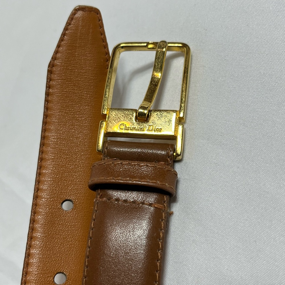 Dior Tan Leather Belt with Gold Buckle size 34